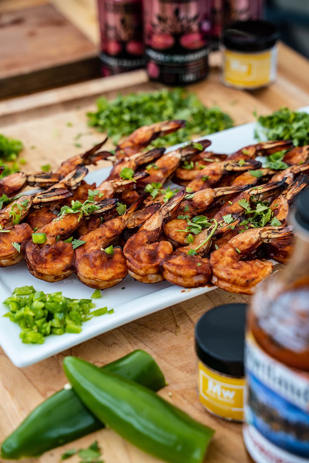 Photo of Prawn Skewers surrounded by ingredients.