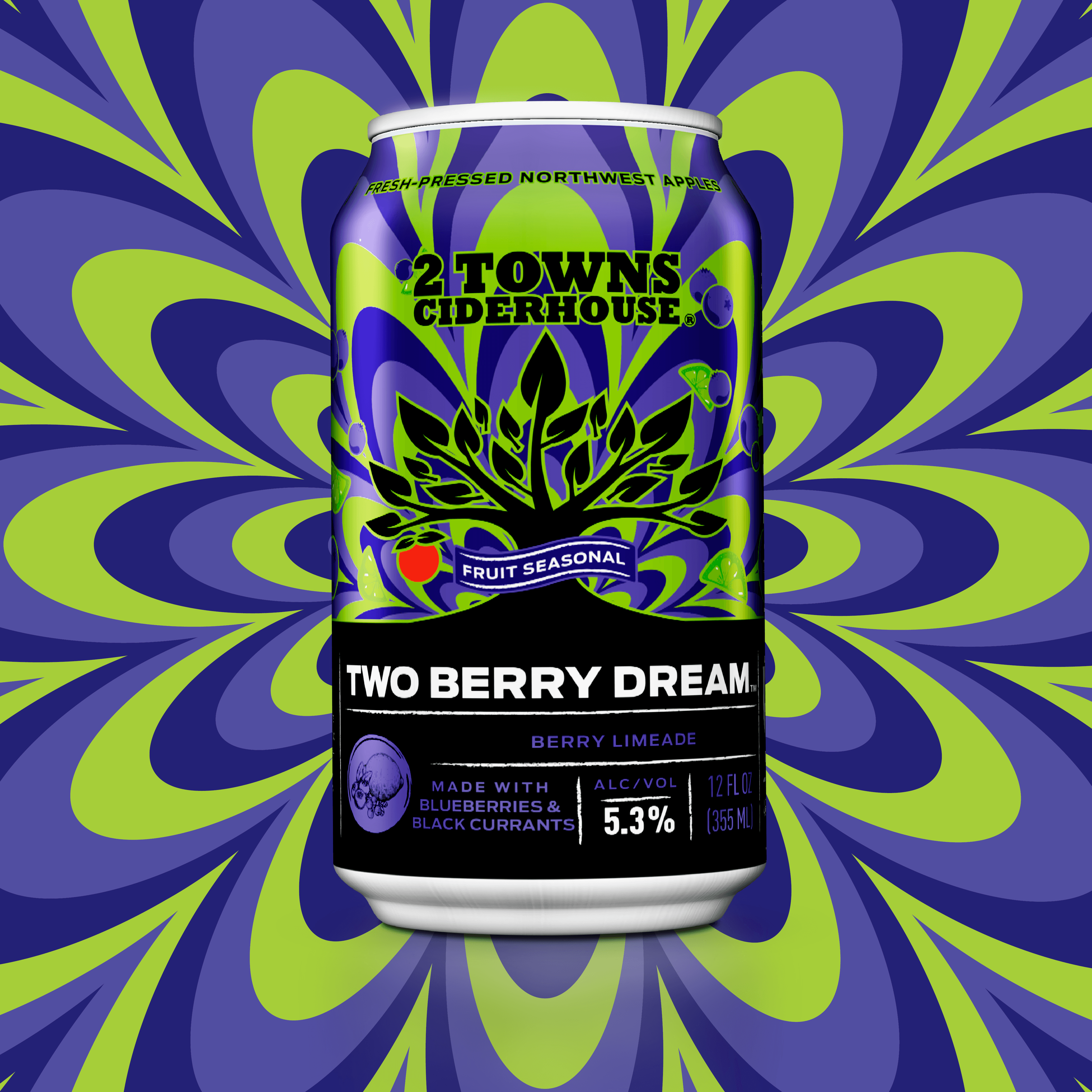 Can of Two Berry Dream on a fun background