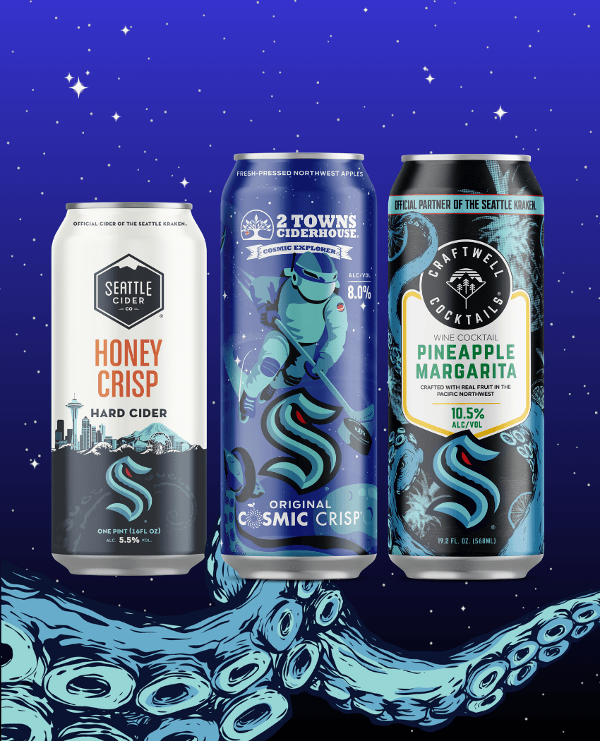 2 TOWNS CIDERHOUSE, CRAFTWELL COCKTAILS AND SEATTLE CIDER CO. TEAM UP WITH SEATTLE KRAKEN FOR NEW CO-BRANDED LINEUP